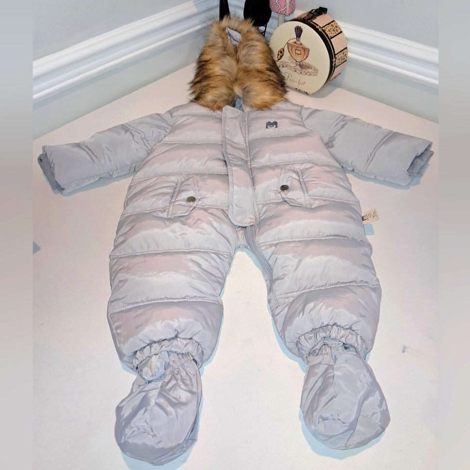 Murmurbear Grey Detachable Faux Fur Collar Unisex Winter Snowsuit Nwot